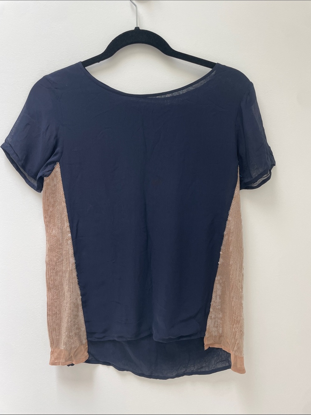 All Saints Madison Sequin Side Panel Navy Blouse Tee Size 2